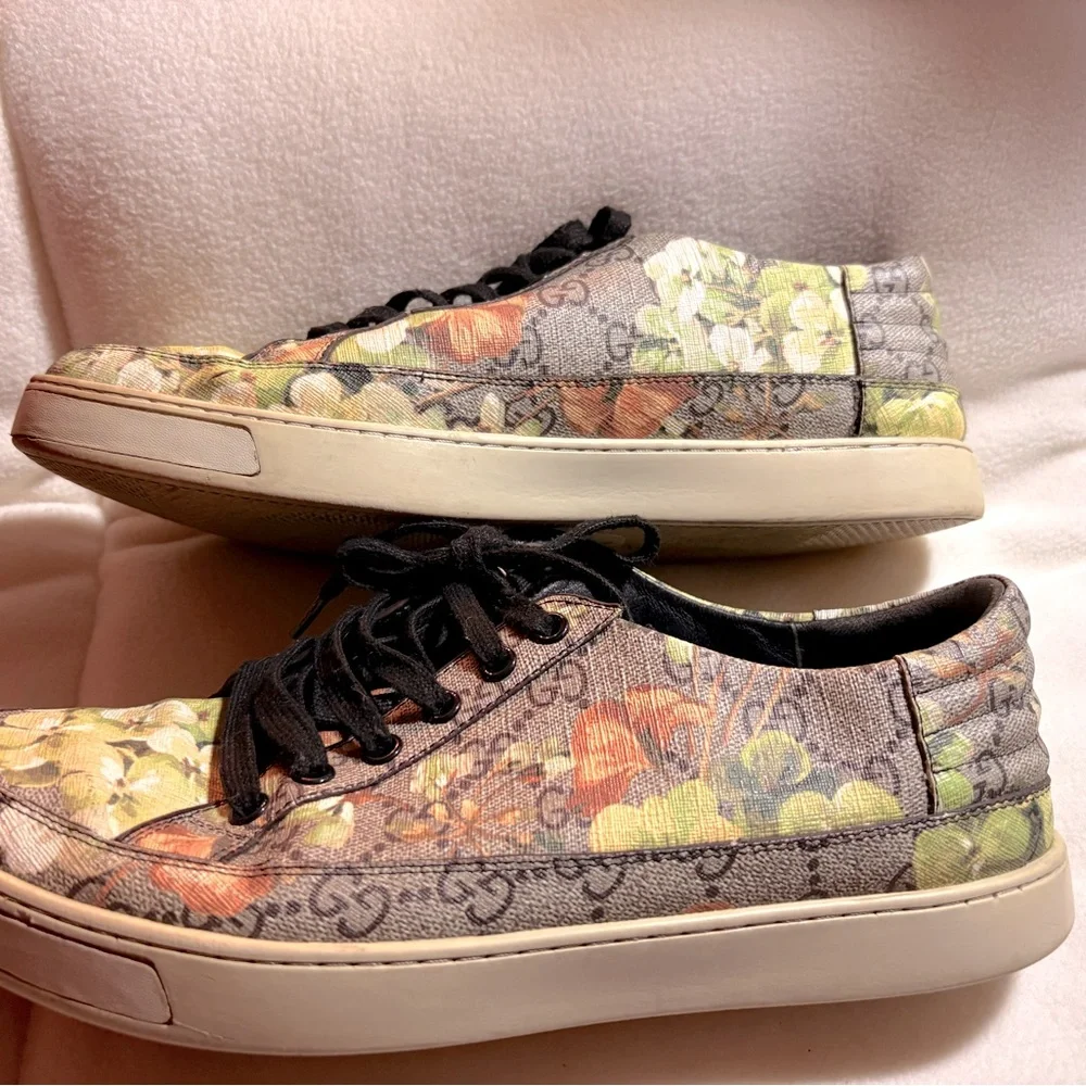 Gucci Floral GG Canvas Low-Top Sneakers in Black, Green and Yellow